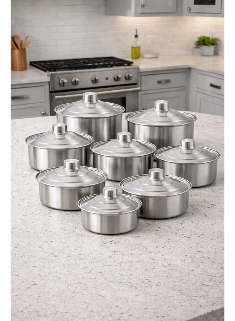 متجر 7 طقم قدور ألمنيوم مع أغطية – 8 قطع متعددة المقاسات | تصميم عملي للمطبخ – صناعة باكستانية - Image 1